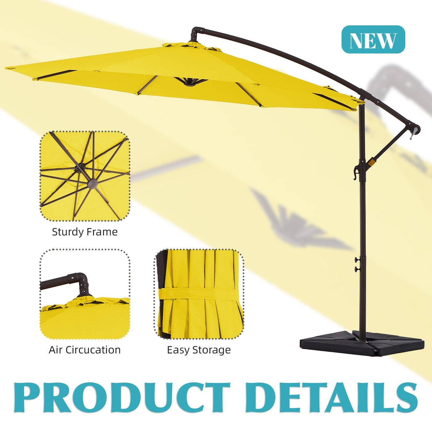 10 ft Steel Crank-lift Cantilever Umbrella With Weighted Base