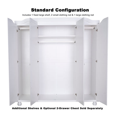 Palace Imports 100% Solid Wood Kyle 4-Door Wardrobe Armoire with Solid Wood or Mirrored Doors