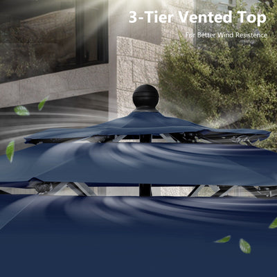 MAISON ARTS 10ft 3 Tier Auto-tilt Patio Umbrella Outdoor Double Vented Umbrella with LED Lights