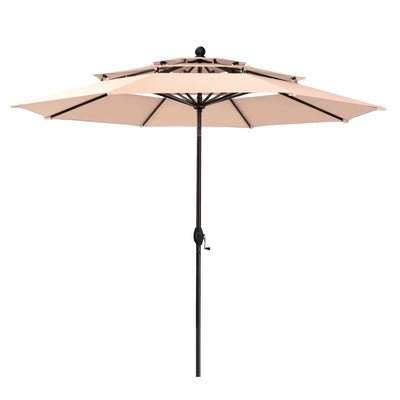 MAISON ARTS 10ft 3 Tier Auto-tilt Patio Umbrella Outdoor Double Vented Umbrella with LED Lights