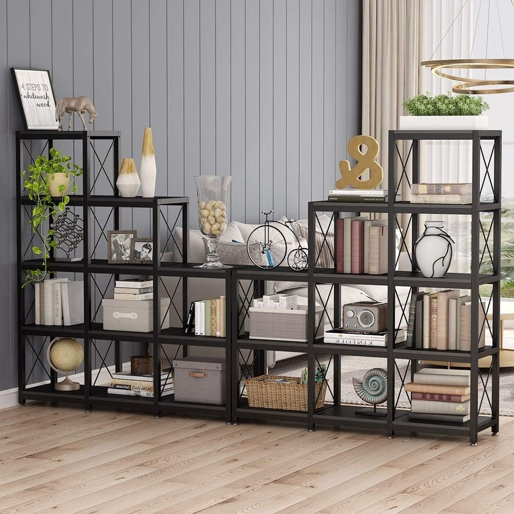 12 Shelves Ladder Bookshelf, Industrial Corner Bookshelf
