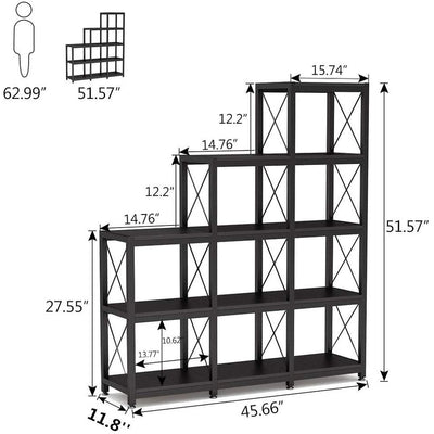 12 Shelves Ladder Bookshelf, Industrial Corner Bookshelf