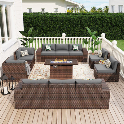 13 Pieces Patio Furniture Set with 44Fire Pit Table