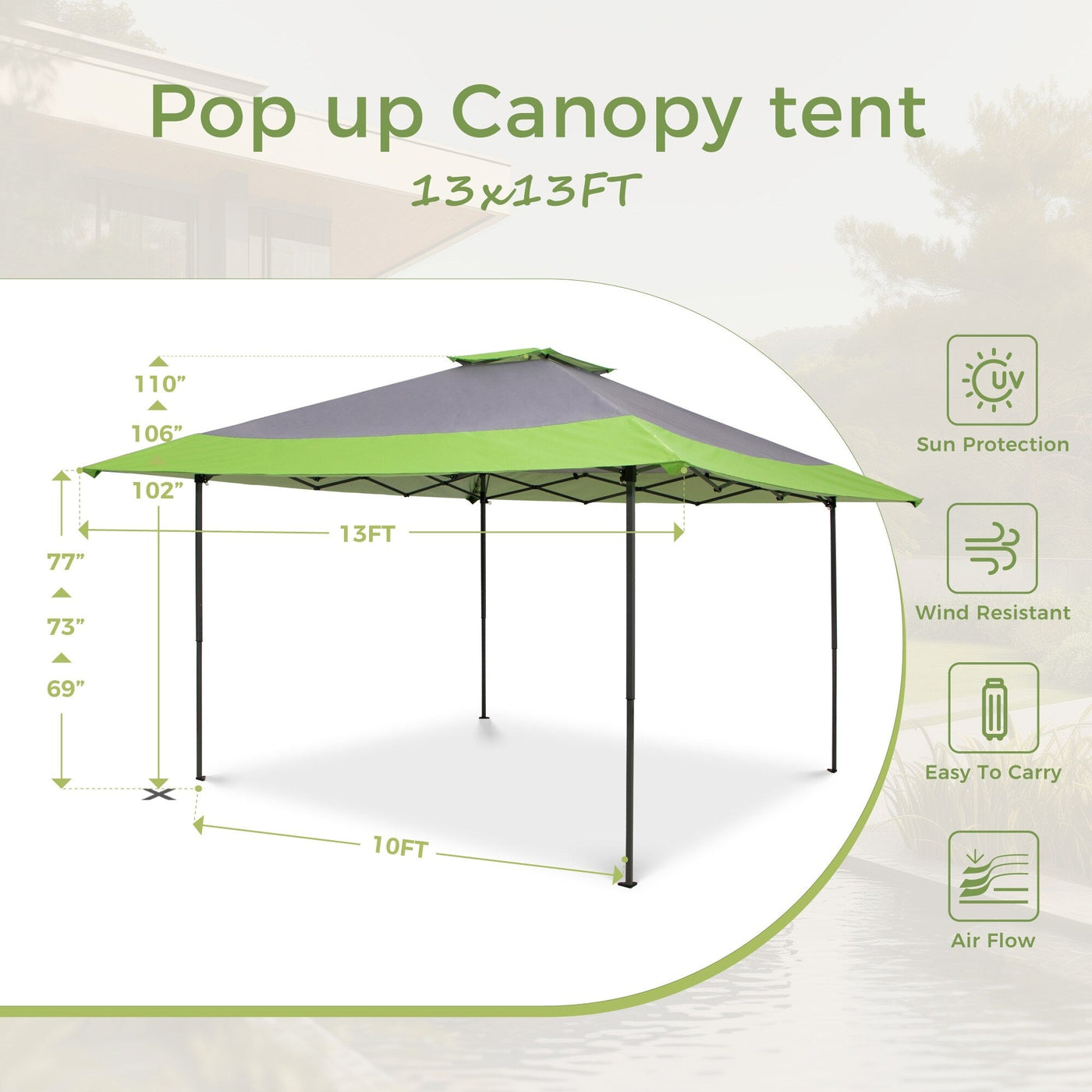13' x 13' Outdoor Canopy Patio Gazebo Reinforced garden Pop-up Canopy Tentwith Elegant Corner Curtain - 13x13ft