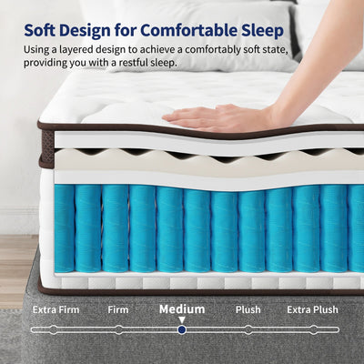 14 Hybrid Mattress - Bamboo Charcoal Gel Memory Foam & 7-Zone Pocket Coil Support, Medium Firm, 100-Night Trial