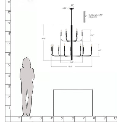 15-Light Minimalist Candlestick Chandelier, 2 Tier Ancient Design - 48