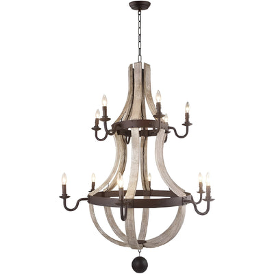 12 Light French Country Style Two Tier Wine Barrel Chandelier