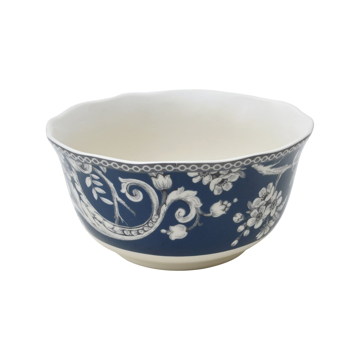 222 Fifth Adelaide 16-Piece Porcelain Dinnerware Set with Round Plates, Bowls, and Mugs, Dark Blue