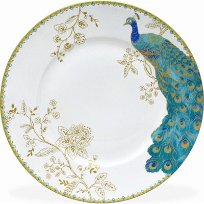 222 Fifth Peacock Garden 16-Piece Porcelain Dinnerware Set with Round Plates, Bowls, and Mugs, White