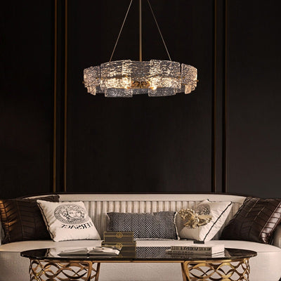 23.6 in. Modern Gold Crystal Chandelier 6-Light Glam Drum Pendant Light for Kitchen Island Dining Room