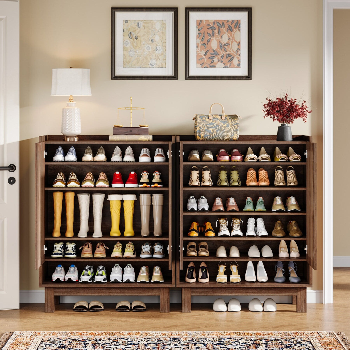 24 Pairs Shoe Storage Cabinet with Door for Entryway Living Room