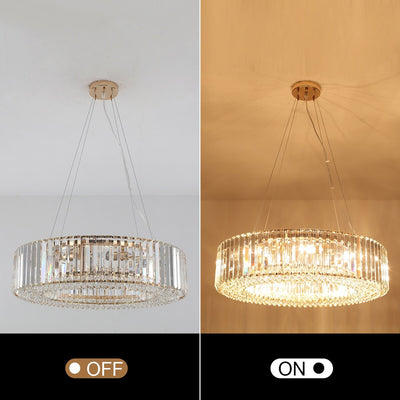 24.8 in. 8-Light Farmhouse Chandelier, Crystal Chandelier, Drum Chandelier for Dining Room Living Room Bedroom Kitchen