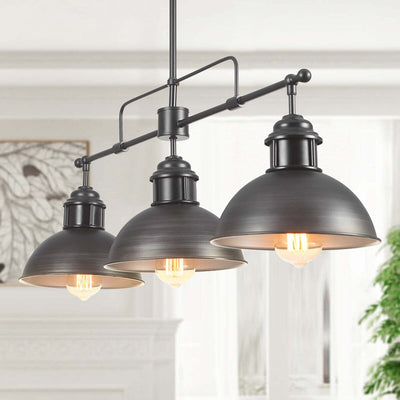 3-Light Industrial Farmhouse Dome Pendant Metal Linear Kitchen Island Pendant Light Oil Rubbed Bronze Finish