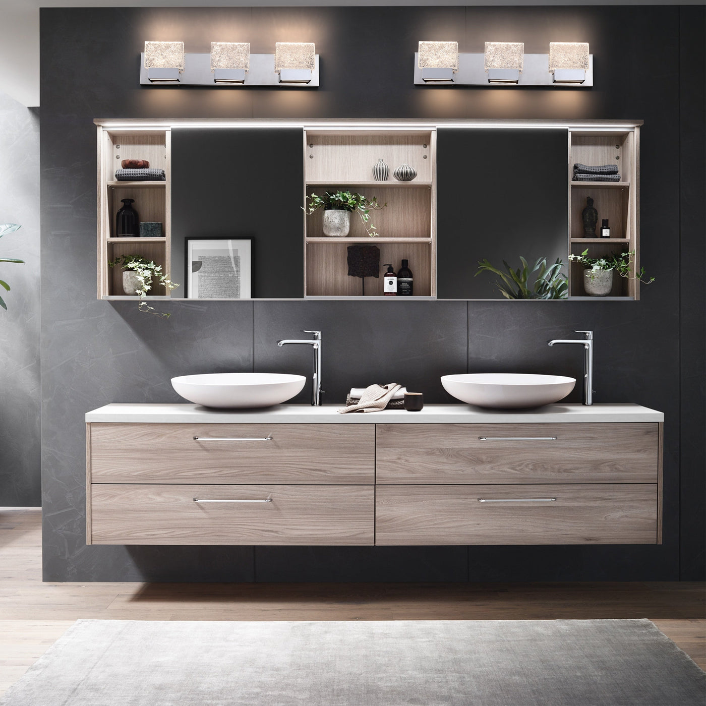 C Cattleya Stainless Steel 3000K Integrated LED Vanity Light with Art Glass Shades - Chrome