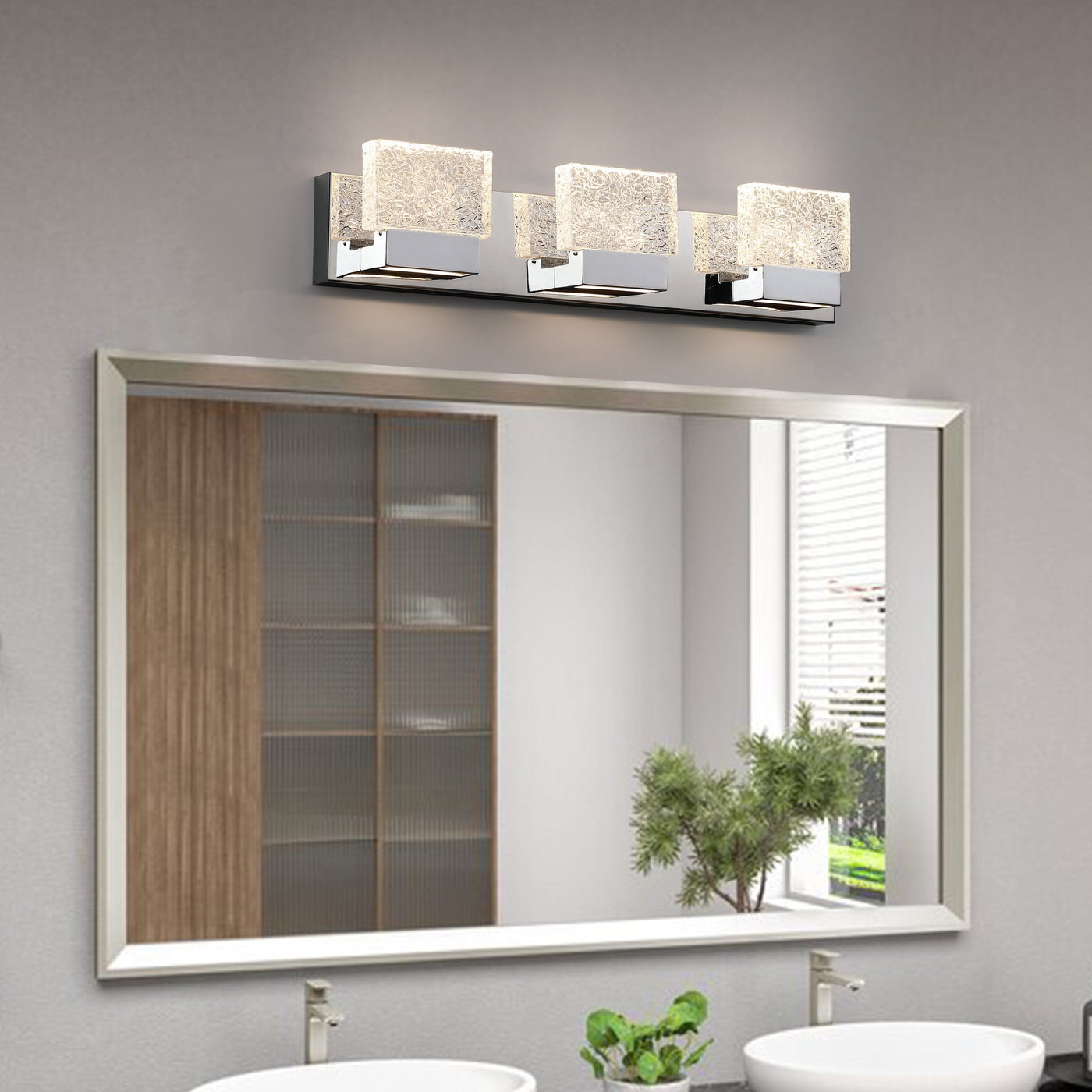 C Cattleya Stainless Steel 3000K Integrated LED Vanity Light with Art Glass Shades - Chrome