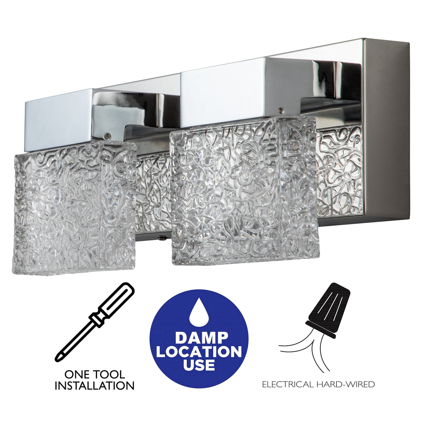 C Cattleya Stainless Steel 3000K Integrated LED Vanity Light with Art Glass Shades - Chrome