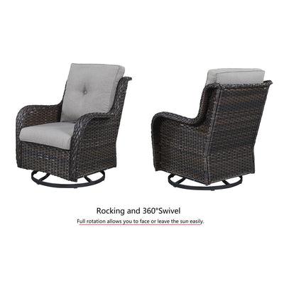 Gymojoy 3 Piece Outdoor Wicker Swivel Rocker with Cushion & Table