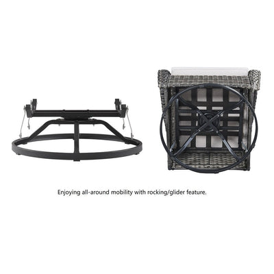 Gymojoy 3 Piece Outdoor Wicker Swivel Rocker with Cushion & Table