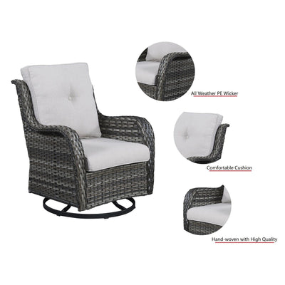 Gymojoy 3 Piece Outdoor Wicker Swivel Rocker with Cushion & Table