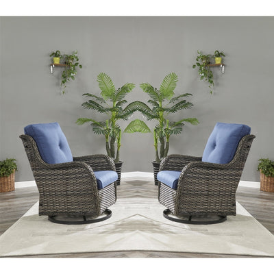 Gymojoy 3 Piece Outdoor Wicker Swivel Rocker with Cushion & Table