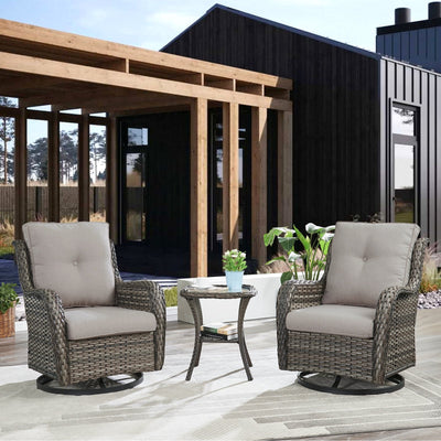 Gymojoy 3 Piece Outdoor Wicker Swivel Rocker with Cushion & Table
