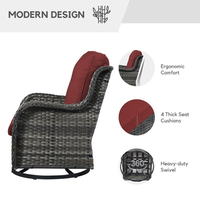 Gymojoy 3 Piece Outdoor Wicker Swivel Rocker with Cushion & Table