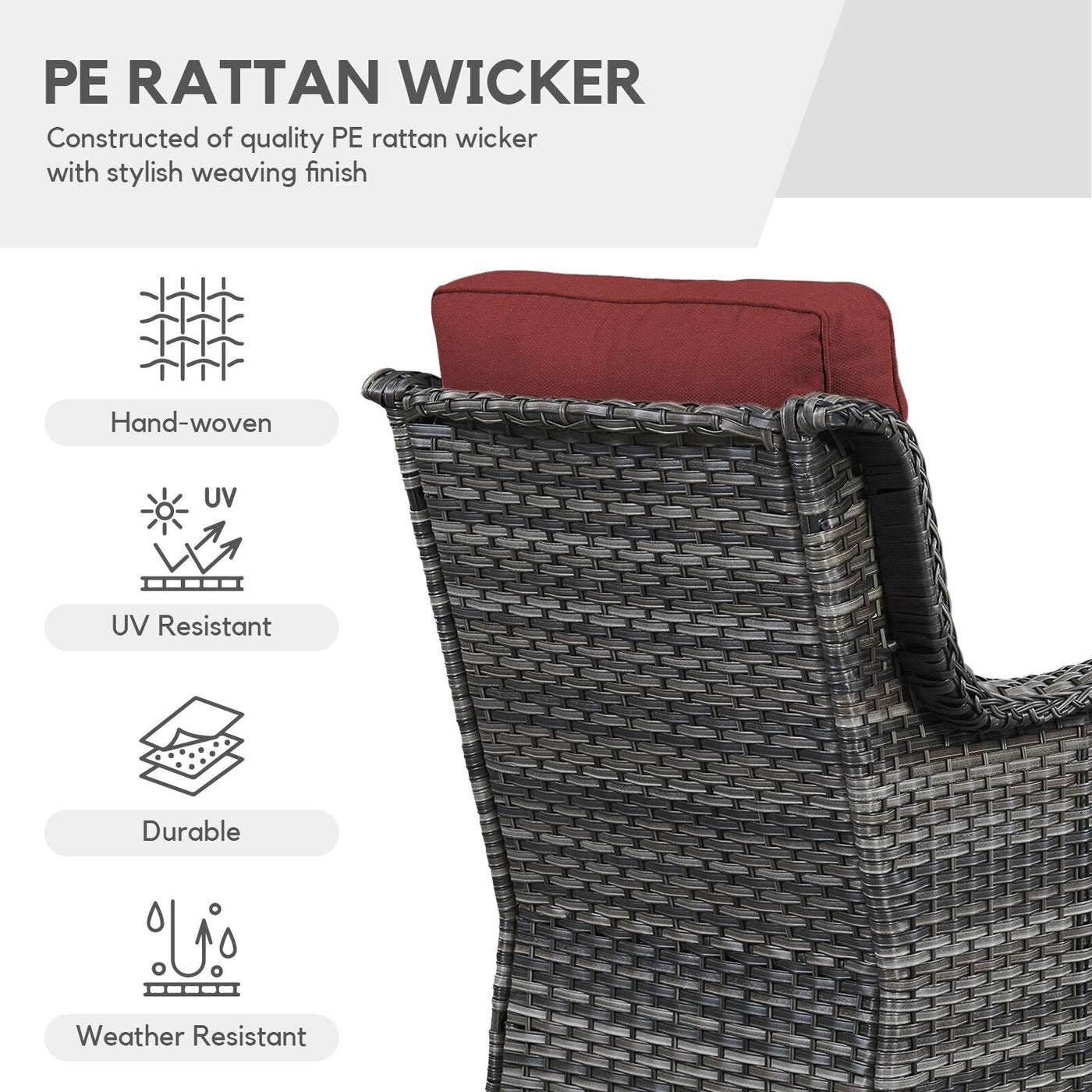 Gymojoy 3 Piece Outdoor Wicker Swivel Rocker with Cushion & Table