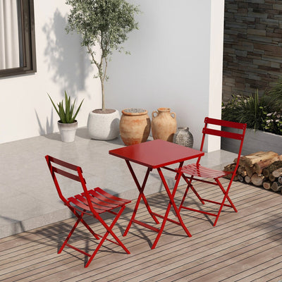 3 Piece Patio Minimalist Bistro Set Foldable Square Table & Chairs - 3-Piece