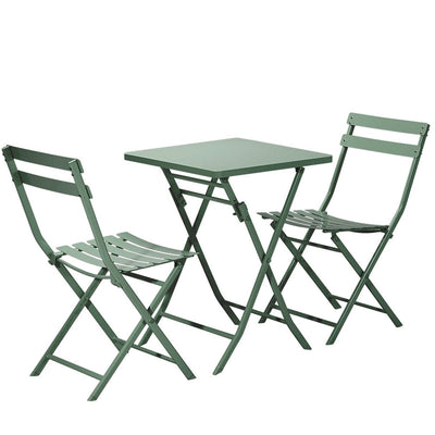 3 Piece Patio Minimalist Bistro Set Foldable Square Table & Chairs - 3-Piece