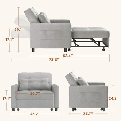 3-in-1 Adjustable Sleeper Sofa Bed, Pull Out Chair Sofa, Convertible Folding Bed for Living Room