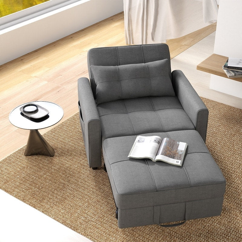 3-in-1 Pull-Out Sofa Bed Sleeper Chair , Convertible Adjustable Foldable Upholstered Lounge Couch