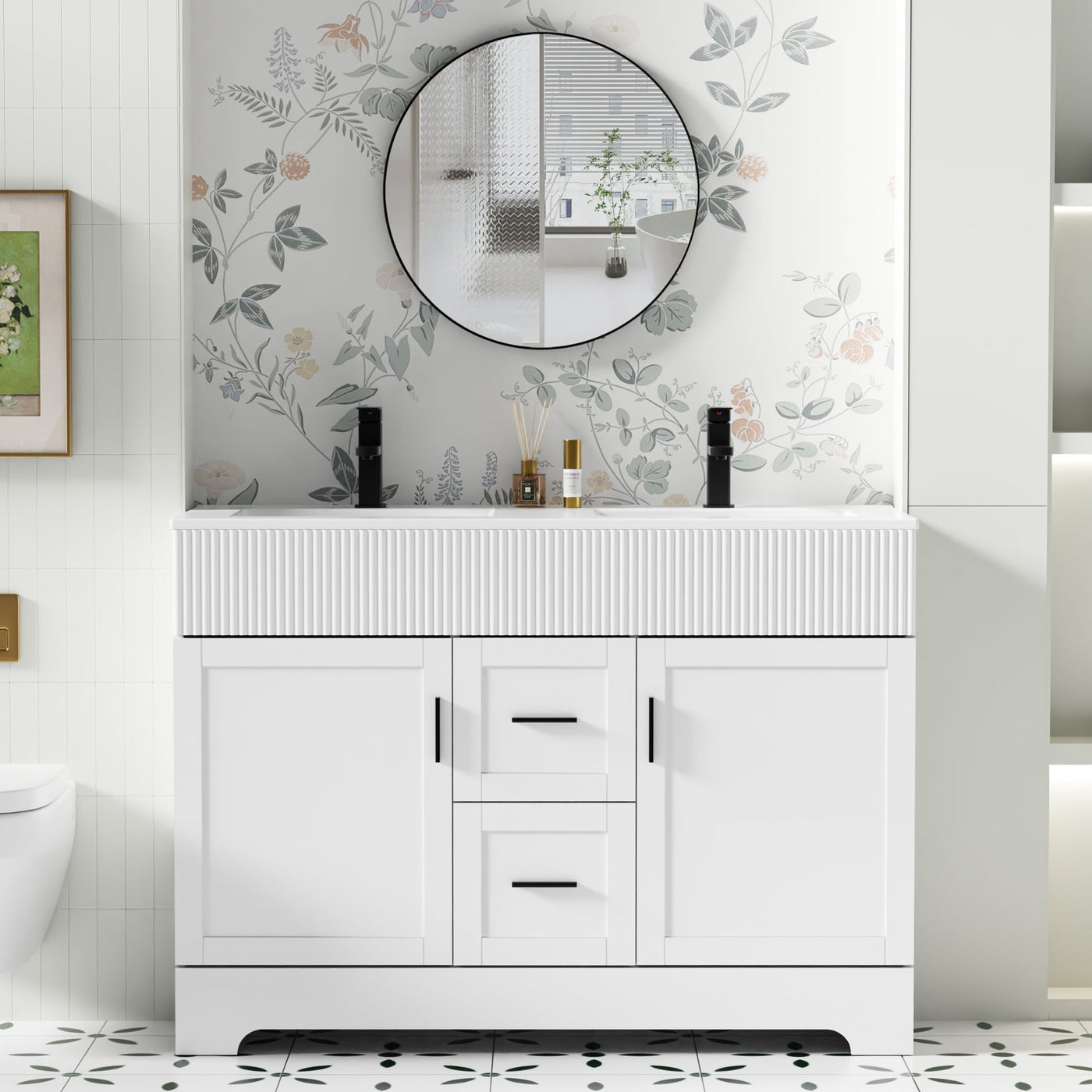 Wavy Line 30/36/48 Bathroom Vanity Set with Sink & Faucet