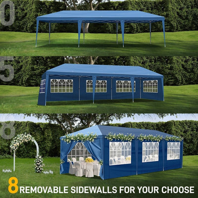30x10FT Pop-up Oxford Cloth With 8 Sandbags and 8 Sidewalls With Tugboat Bag Canopy Gazebo - 30x10x8.8FT(WDH)