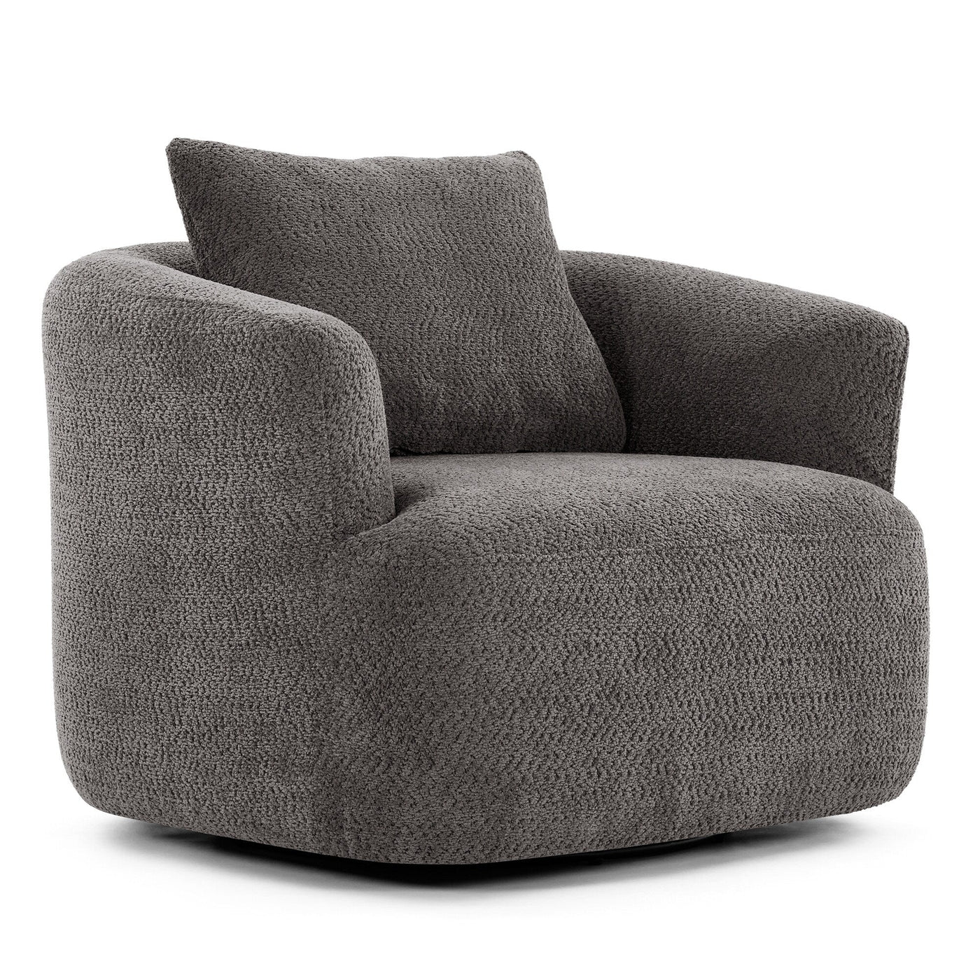 360° Swivel Chair, 38.2 Boucle Accent Chair with Throw Pillow, Upholstered Barrel Sofa Chair with Curved Armrests