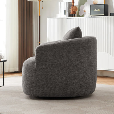 360° Swivel Chair, 38.2 Boucle Accent Chair with Throw Pillow, Upholstered Barrel Sofa Chair with Curved Armrests