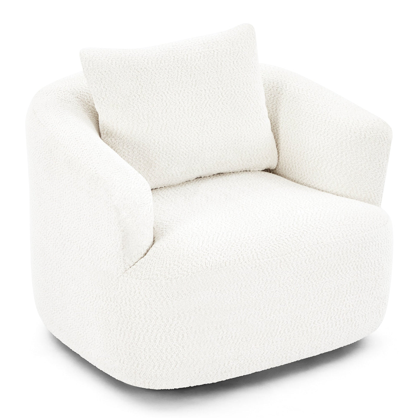 360° Swivel Chair, 38.2 Boucle Accent Chair with Throw Pillow, Upholstered Barrel Sofa Chair with Curved Armrests
