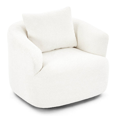 360° Swivel Chair, 38.2 Boucle Accent Chair with Throw Pillow, Upholstered Barrel Sofa Chair with Curved Armrests