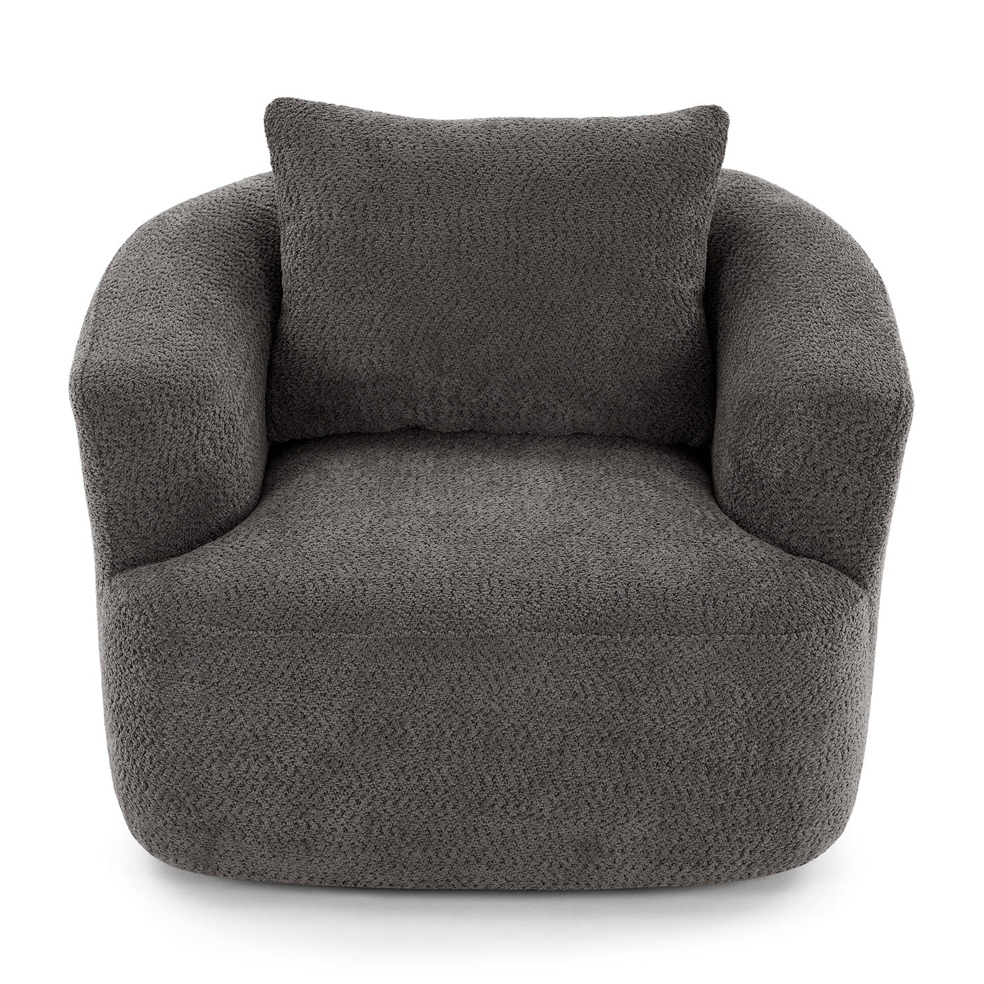 360° Swivel Chair, 38.2 Boucle Accent Chair with Throw Pillow, Upholstered Barrel Sofa Chair with Curved Armrests