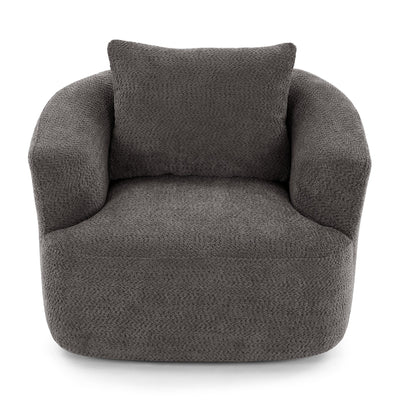 360° Swivel Chair, 38.2 Boucle Accent Chair with Throw Pillow, Upholstered Barrel Sofa Chair with Curved Armrests