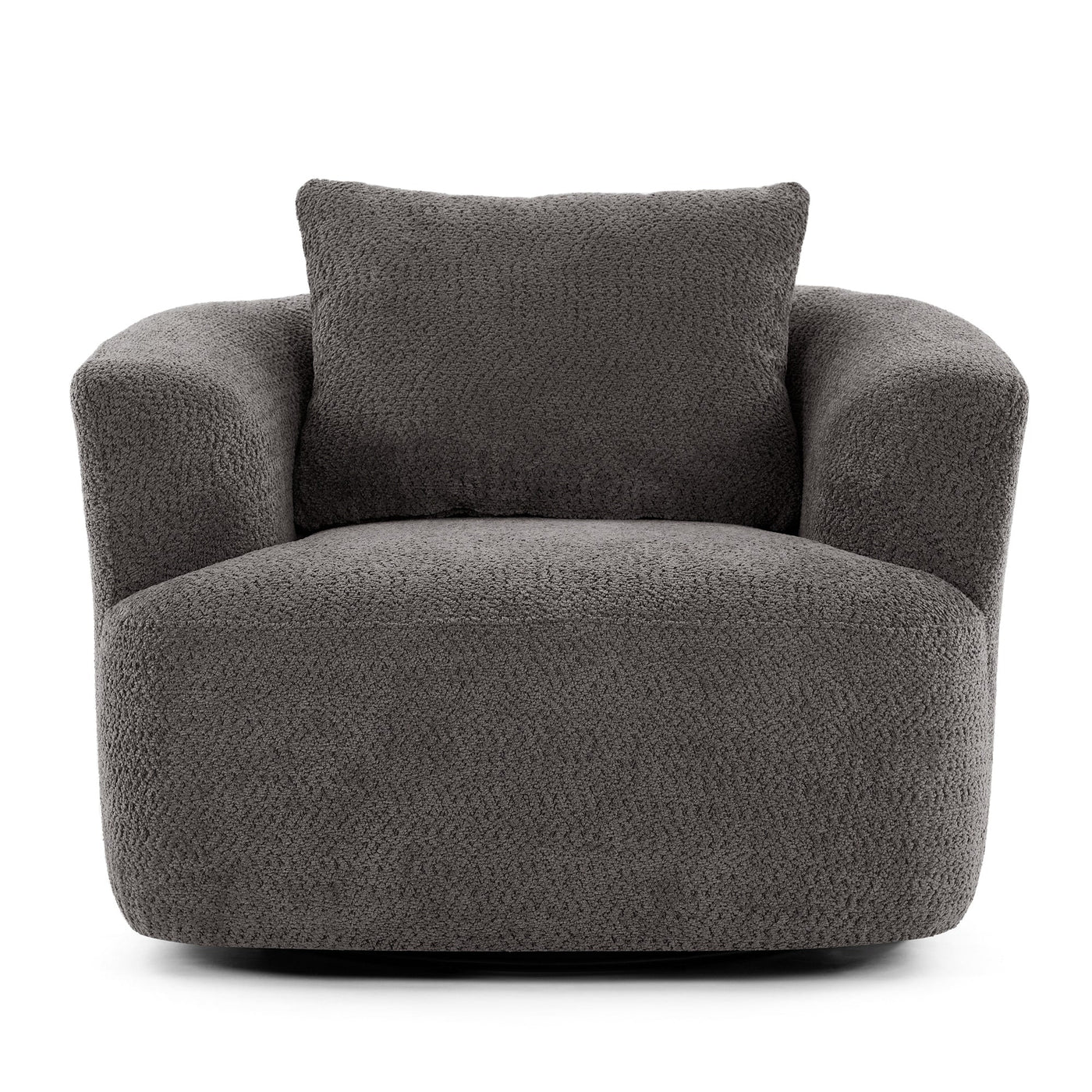360° Swivel Chair, 38.2 Boucle Accent Chair with Throw Pillow, Upholstered Barrel Sofa Chair with Curved Armrests