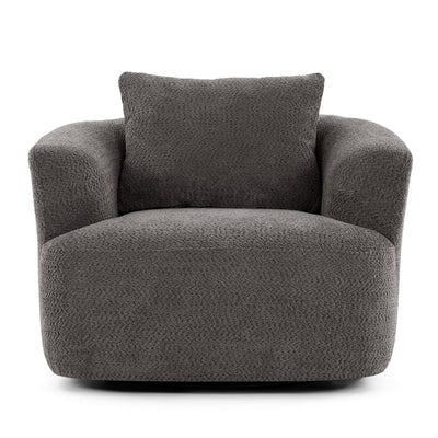 360° Swivel Chair, 38.2 Boucle Accent Chair with Throw Pillow, Upholstered Barrel Sofa Chair with Curved Armrests