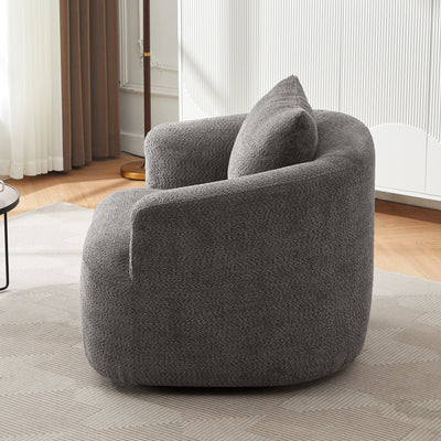 360° Swivel Chair, 38.2 Boucle Accent Chair with Throw Pillow, Upholstered Barrel Sofa Chair with Curved Armrests