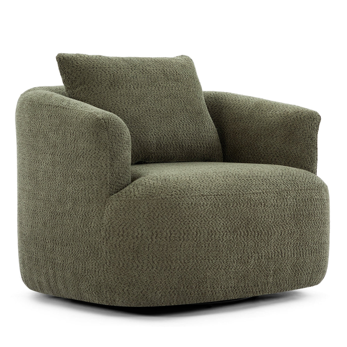 360° Swivel Chair, 38.2 Boucle Accent Chair with Throw Pillow, Upholstered Barrel Sofa Chair with Curved Armrests