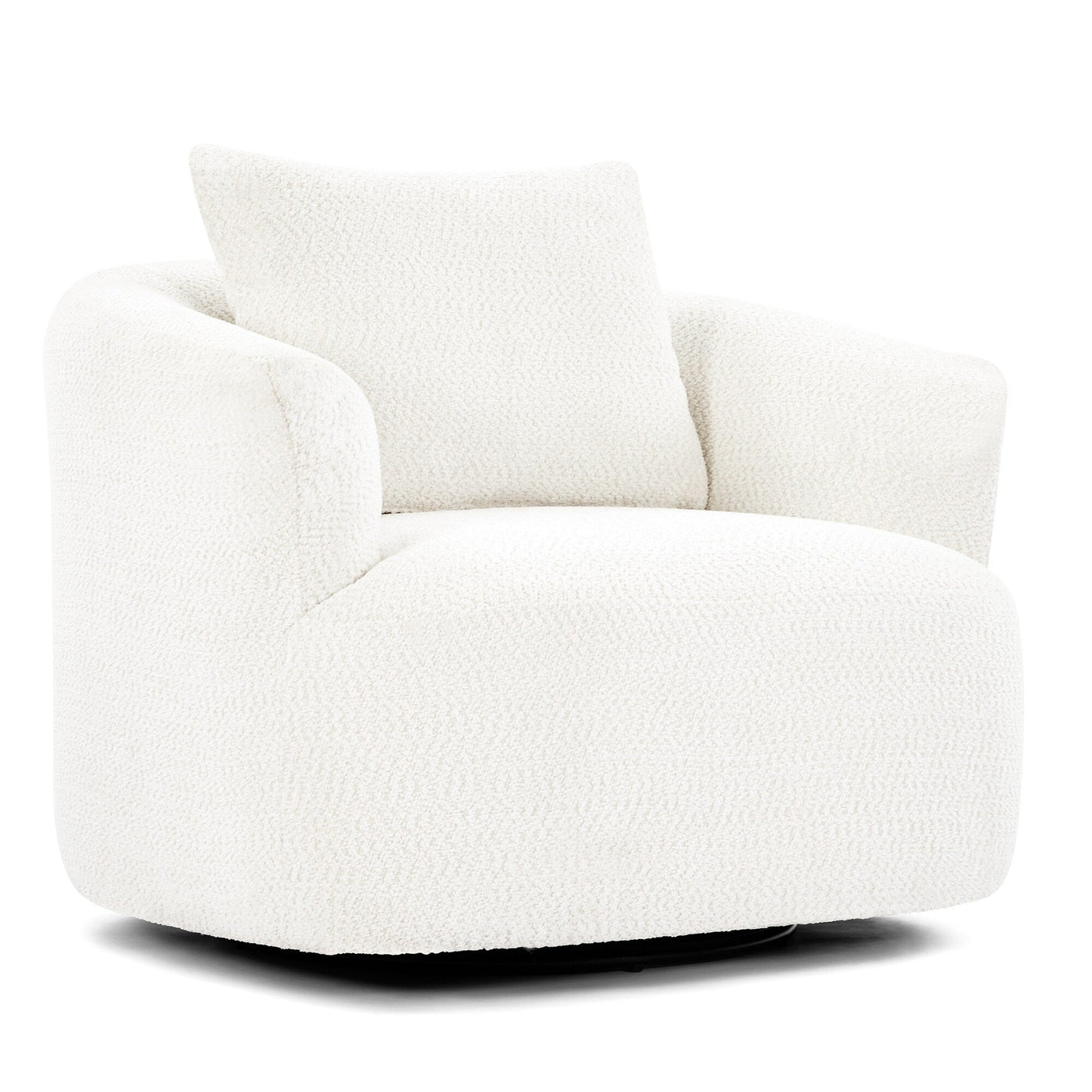 360° Swivel Chair, 38.2 Boucle Accent Chair with Throw Pillow, Upholstered Barrel Sofa Chair with Curved Armrests
