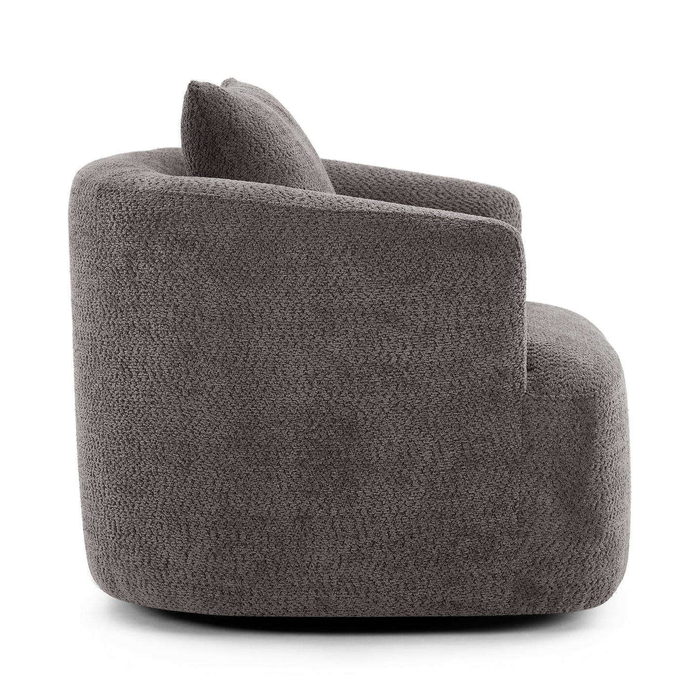 360° Swivel Chair, 38.2 Boucle Accent Chair with Throw Pillow, Upholstered Barrel Sofa Chair with Curved Armrests