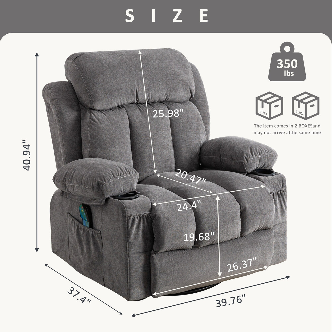 360° Swivel Recliner Chair with Massage, Heat, USB, and Cup Holders