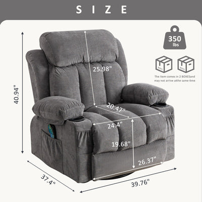 360° Swivel Recliner Chair with Massage, Heat, USB, and Cup Holders