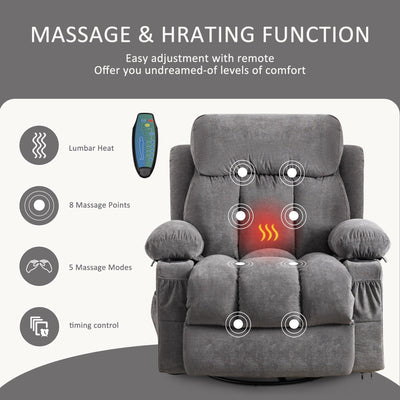 360° Swivel Recliner Chair with Massage, Heat, USB, and Cup Holders
