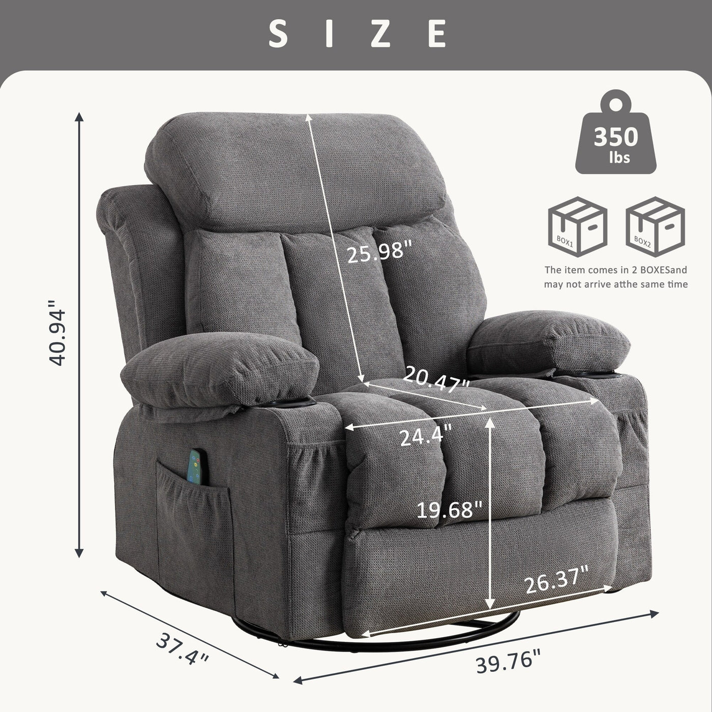 360° Swivel Recliner Chair with Massage, Heat, USB, and Cup Holders