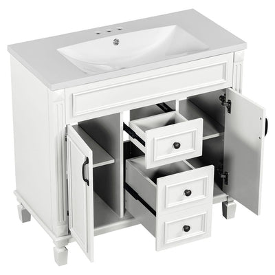 36'' Modern Bathroom Vanity with Top Sink and Mirror Cabinet,2 Doors and 2 Drawers